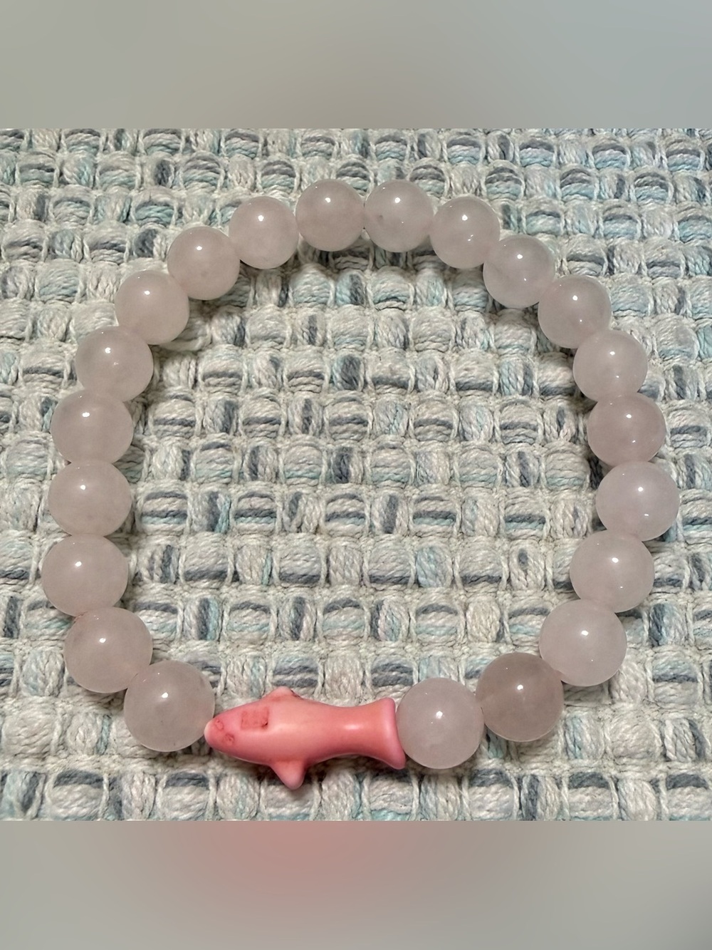 Rose Quartz Beaded Bracelet with Pink Dolphin Accent